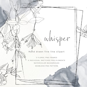 Handgezeichnete Fine Line Clipart, Wildblumen Clipart, separate Elemente, Rahmen, Aquarell Hintergrund, Bleistiftskizzen, Wildblumen Clipart