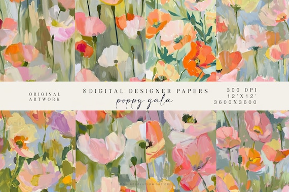 abstract watercolor floral seamless patterns, colorful pastel flower background textures, modern fabric design and digital wallpaper set