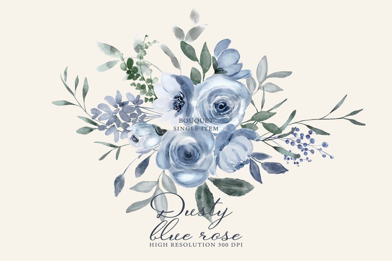watercolor dusty blue floral bouquet watercolor floral composition blue rose clipart blue peony wedding clipart floral decor png image 1