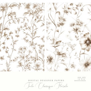 May include: Two digital paper designs featuring a brown and white floral pattern. The text "Toile Classique Florale" is at the bottom of the image.