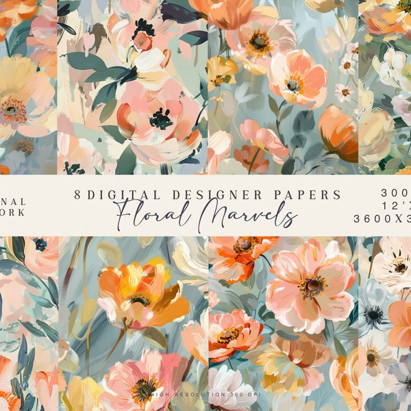 8 rusty floral seamless patterns - hot orange flowers - preppy summer flower patterns - preppy patterns seamless floral background jpeg