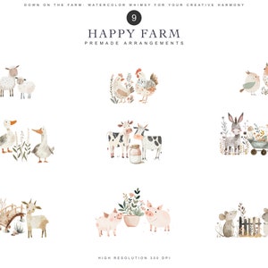 Bundle de cliparts aquarelle animaux de la ferme clipart chambre d'enfant oie png clipart souris mignonne clipart vaches mignonnes ensemble d'animaux de la ferme poulet image 8