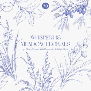 植物のクリップアート – インクの花 – 線画 – 花のイラスト – 野生の花のスケッチ – ビンテージグラフィック – 自然の要素 – 手描き