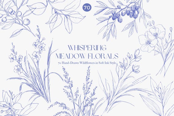 botanical clipart – ink flowers – line drawing – floral illustration – wildflower sketch – vintage graphics – nature elements – hand-drawn