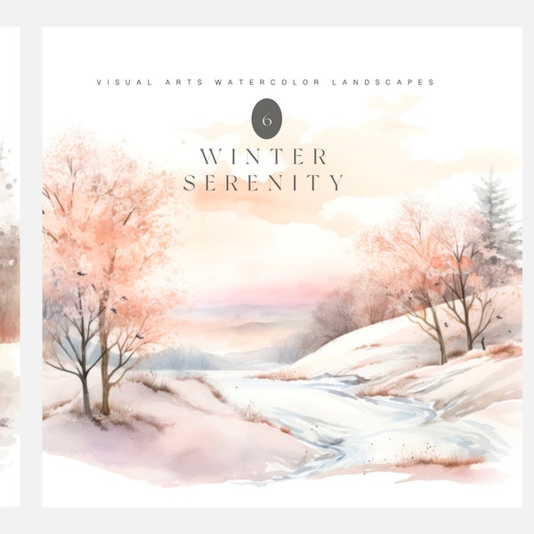 watercolor winter forest - watercolor pink winter sceneries - winter forest clipart - winter landscape - snowy landscapes - winter serenity