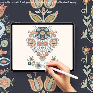 Folk Art Procreate Brushes - Floral Folk Stamps - Botanical Stamps ...
