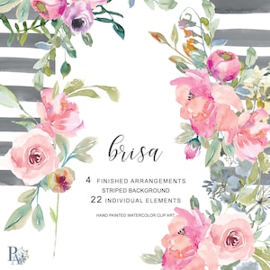 fresh springtime flowers in pink purple and blush - watercolor collection - wedding clip art png - watercolor clipart for DIY invitations