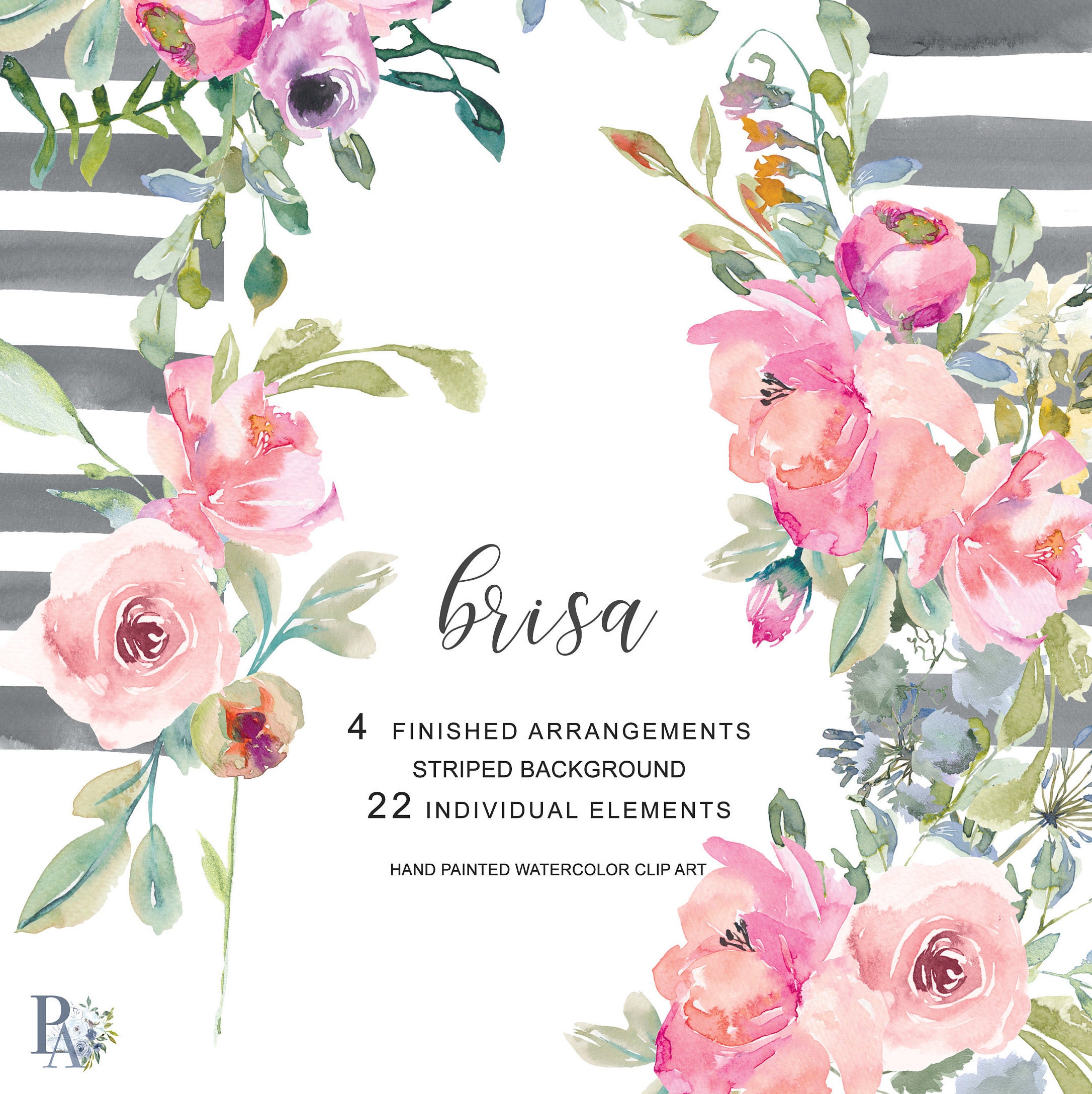 Brisa* Blush Pink Flowers Clip Art Watercolor Bouquets & Separate Ele…