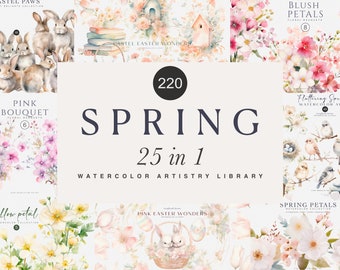 spring flowers clipart bundle - floral clipart bundle - watercolor clipart bundle - wedding designs bundle - watercolor flowers - bunny png