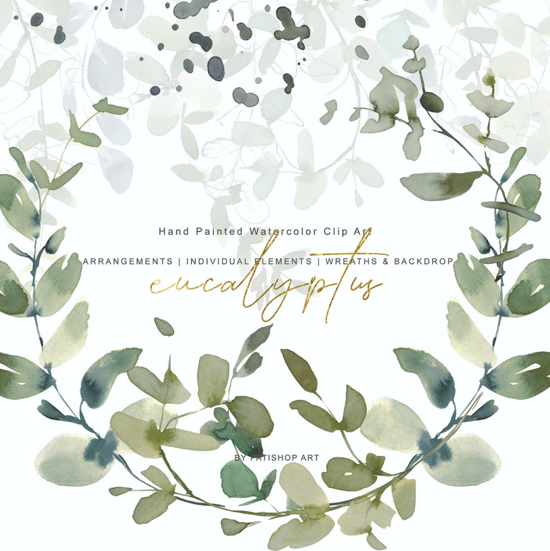Eucalyptus Watercolor Clipart - Watercolor Greenery Wreath - Green ...
