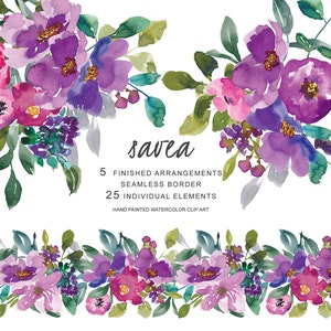 La Romantique* Blush Flowers Clipart Watercolor Romantic Florals Elements Hand Painted Wedding Decor #S66