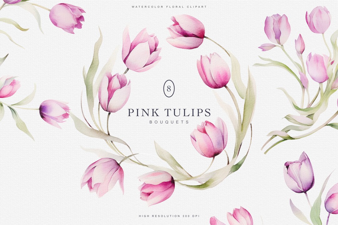 Watercolor Tulips Clipart Spring Floral Bouquet Wedding Clipart Premade ...