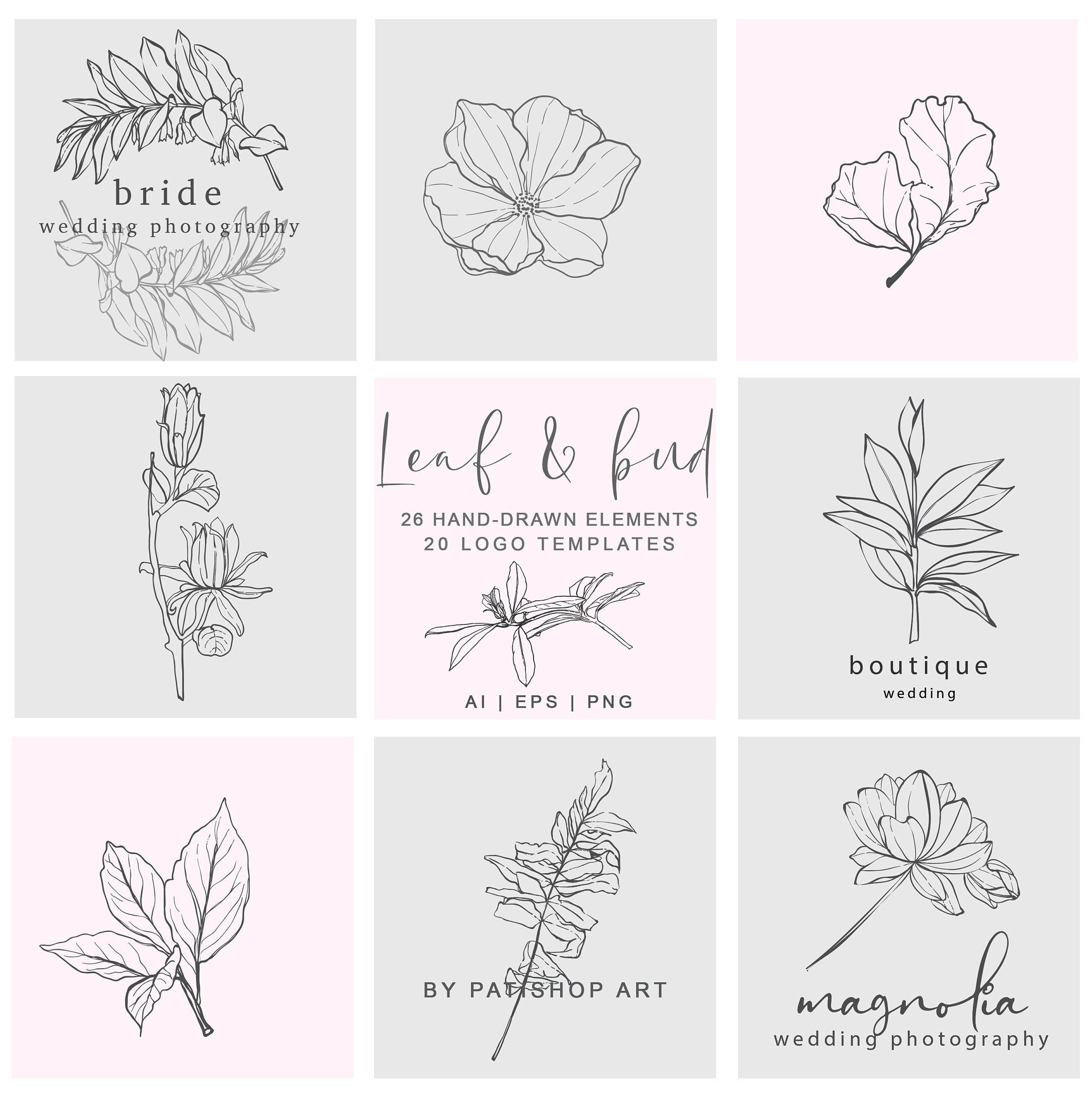 Download Leaf And Bud Hand Drawn Botanical Logos Illustrations Etsy