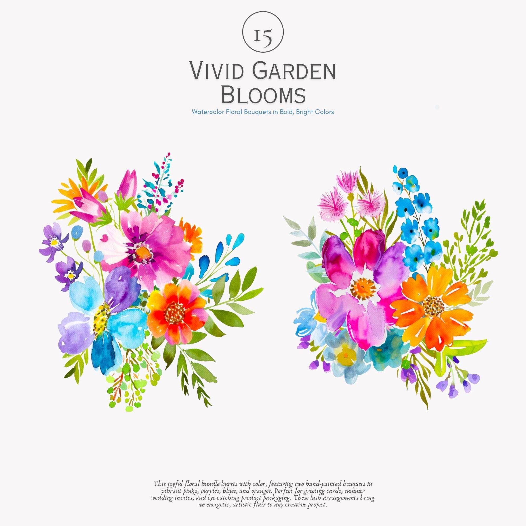 Watercolor Clipart - Png Illustration - Floral Bouquet - Bright Flowers ...