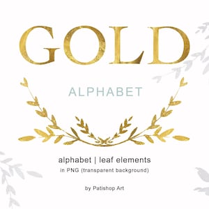 Gold Alphabet, Gold Foil Alphabet, Sparkling Monogram, Metallic Gold Alphabet, Gold and Silver Leaf Clipart, Letters and Numbers, Alphabet