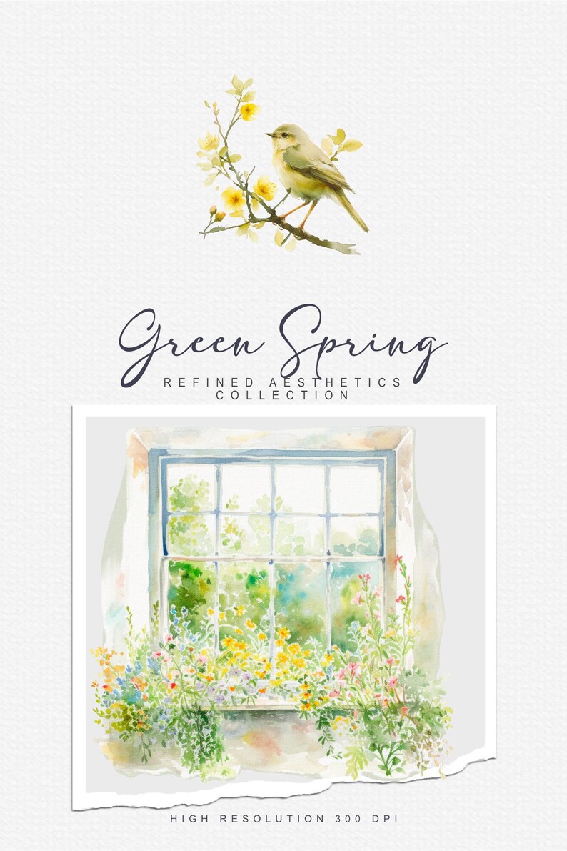 Watercolor Window Spring Background Watercolor Spring Clipart - Spring Sceneries - Spring Foliage - Spring ...