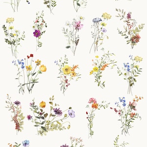 Sun-kissed Meadow Flowers Clipart, Watercolor Wildflowers, DIY Elements ...