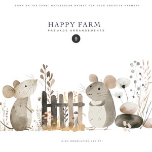 Bundle de cliparts aquarelle animaux de la ferme clipart chambre d'enfant oie png clipart souris mignonne clipart vaches mignonnes ensemble d'animaux de la ferme poulet image 4