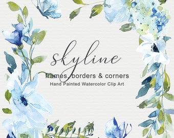 acuarela flores azules clipart - flores de hortensia azul - clipart de naturaleza botánica - flor archivada en el prado - tarjeta de invitación de boda del planificador png