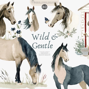 Imágenes prediseñadas de caballo, ilustración de caballo, caballo png, arte ecuestre, acuarela de caballo, dibujo de caballo, pintura de caballo, imágenes prediseñadas de vaquero, estilo cottagecore