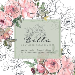 Aquarell Blumen Clipart - Sommer Blumen - skizzierte Blumen - Hochzeitsdeko - Line Art Clipart - florale Kritzeleien