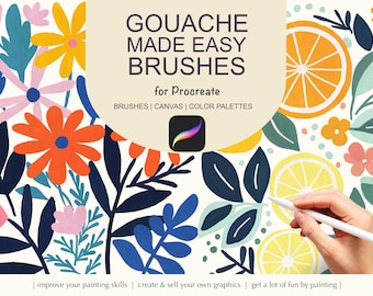 gouache procreate brushes - gouache painting brushes for procreate - stamp brushes - digital gouache - easy gouache - procreate painting kit