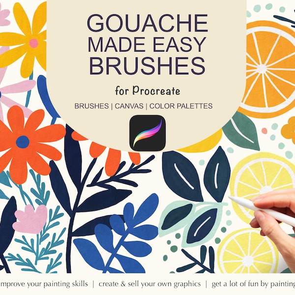 gouache procreate brushes - gouache painting brushes for procreate - stamp brushes - digital gouache - easy gouache - procreate painting kit