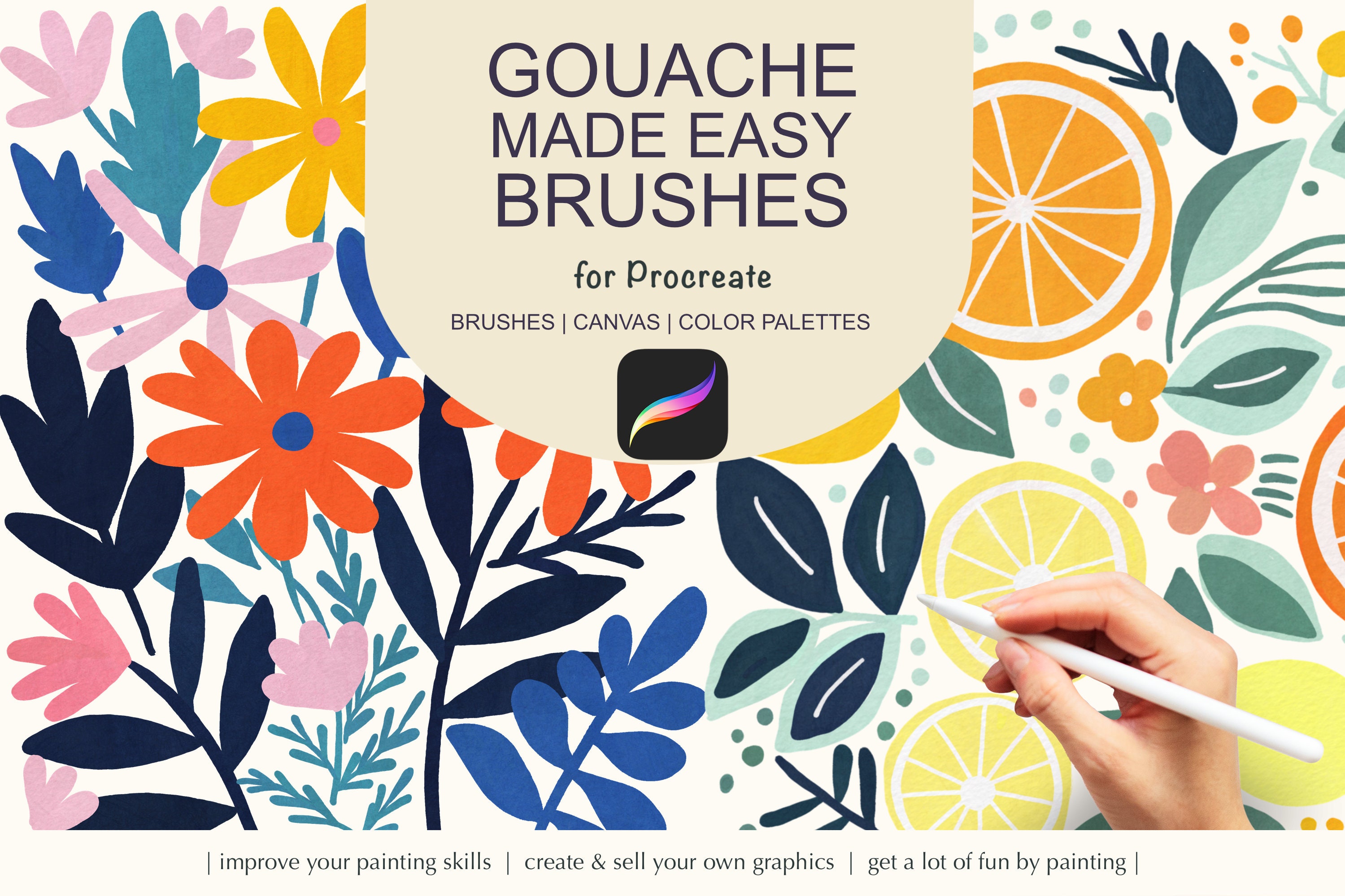 Gouache Procreate Brushes Kit – Digital Gouache Painting Set with Stamp Brushes, Papers & Palettes