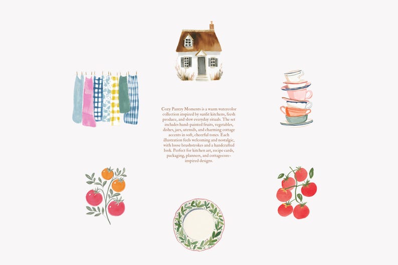 akvarell kök clipart set, mysiga skafferiillustrationer, element i stugkök, fruktburkar och fat, bondgårdskök i akvarell bild 6