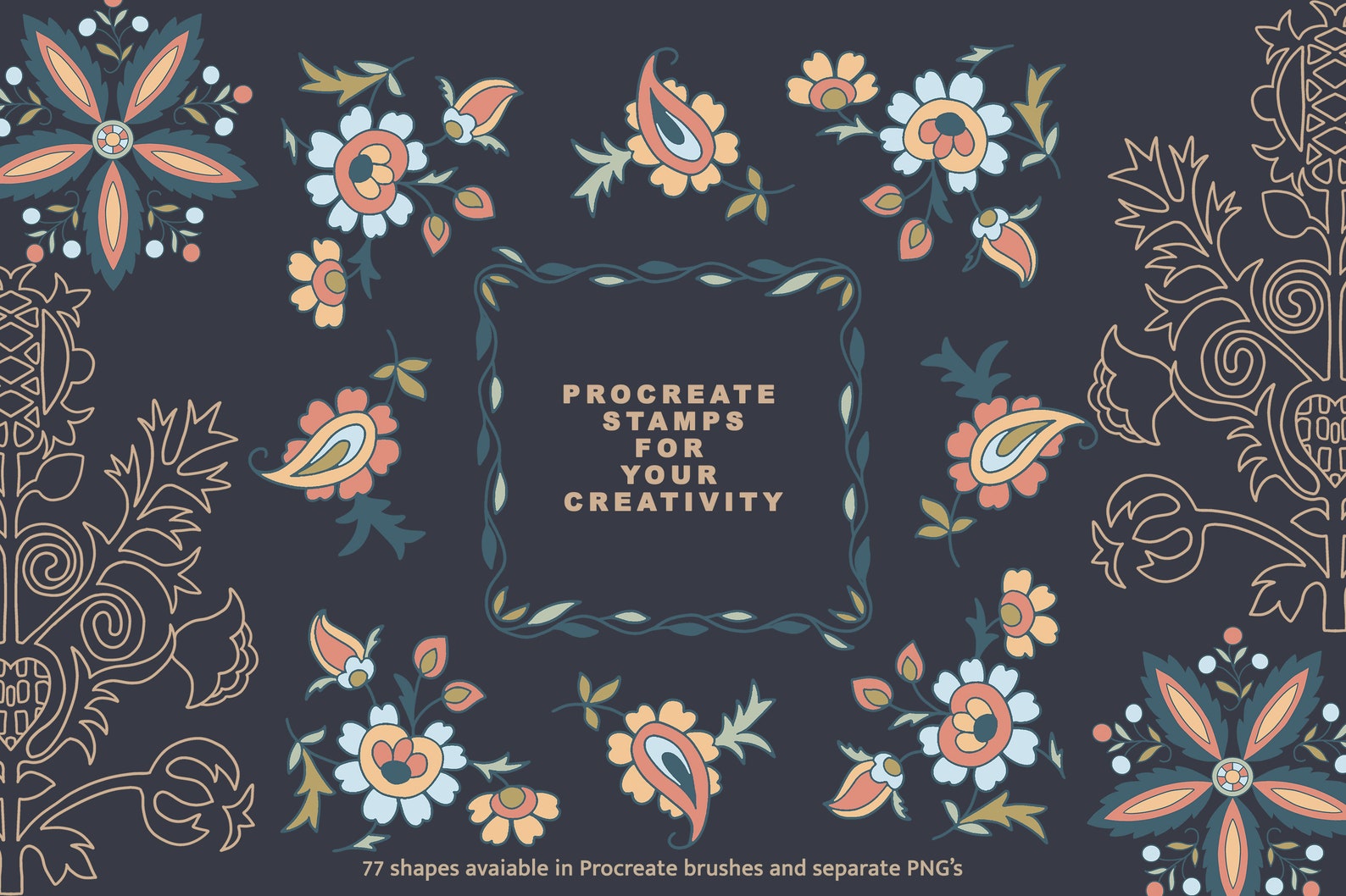 Folk Art Procreate Brushes - Floral Folk Stamps - Botanical Stamps ...