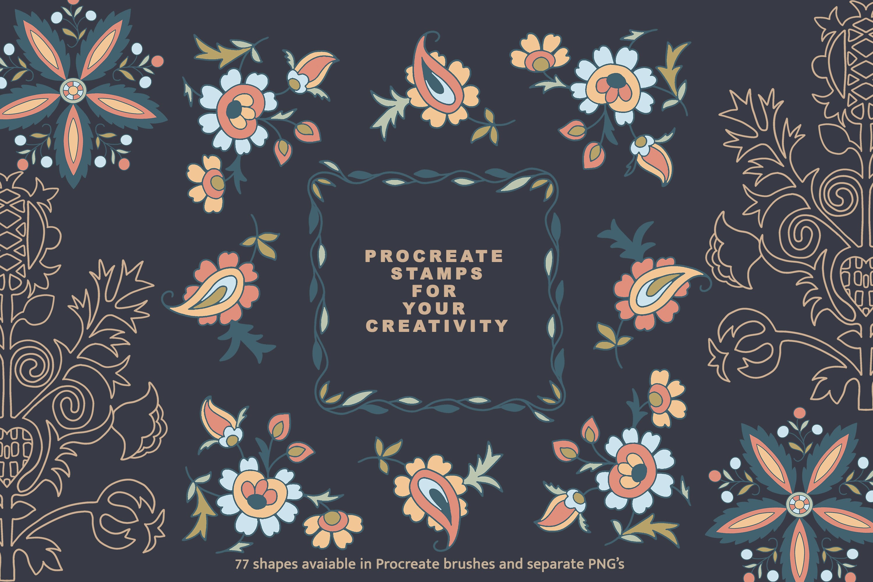 Folk Art Procreate Brushes - Floral Folk Stamps - Botanical Stamps ...