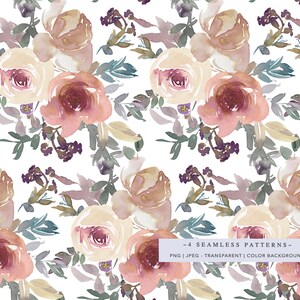Watercolor Blush Floral Digital Papers, Scrapbook Paper, Seamless Pattern, Wedding Designer Paper, Surface Design, Fabric Design, PNG image 7