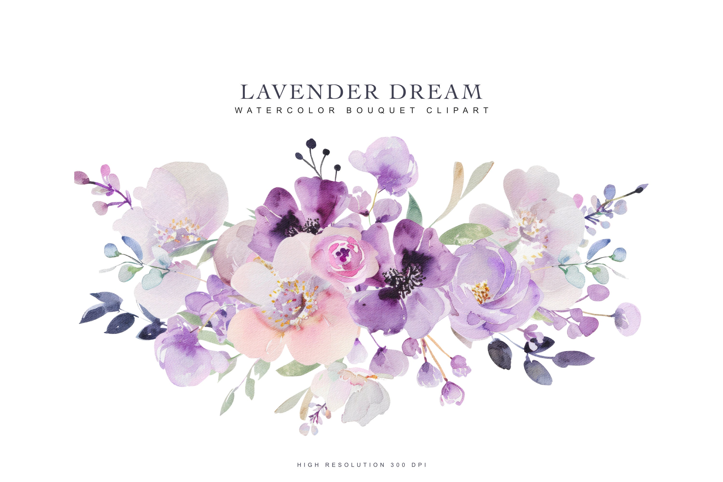 Lavender Floral Clipart Png, Watercolor Purple Flowers Bouquet, Violet ...