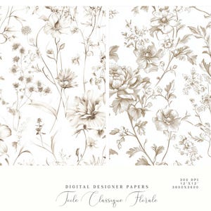 May include: Two digital paper designs featuring a brown floral pattern on a white background. The text "Toile Classique Florale" is at the bottom of the image.