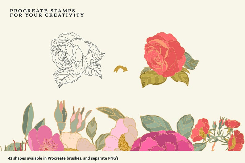Rose Stamp - Procreate Brushes - Floral Stamp - Botanical Stamp ...