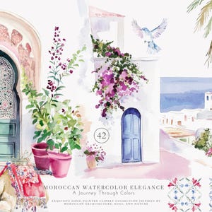 Moroccan decor – watercolor clipart - Moroccan aesthetic – traditional motifs – desert vibes - inner garden - camel - ornate tiles - exotic