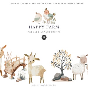 Bundle de cliparts aquarelle animaux de la ferme clipart chambre d'enfant oie png clipart souris mignonne clipart vaches mignonnes ensemble d'animaux de la ferme poulet image 2