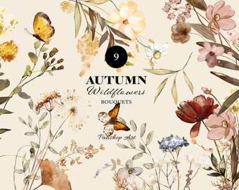 watercolor floral clipart - meadow flowers clipart - autumnal flowers - fall clipart - autumn clipart - premade clipart - floral clipart png