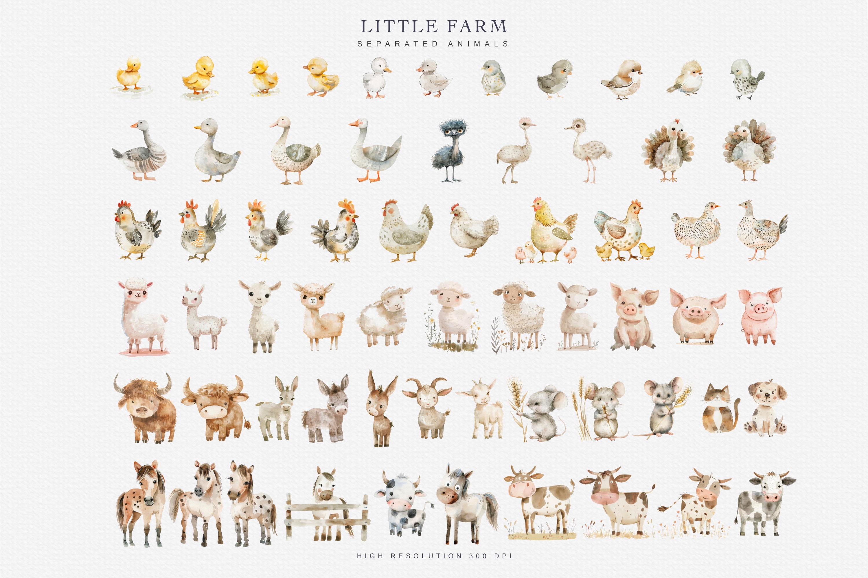 Huge Watercolor Farm Animal Clipart Bundle, Nursery Animals Set With ...