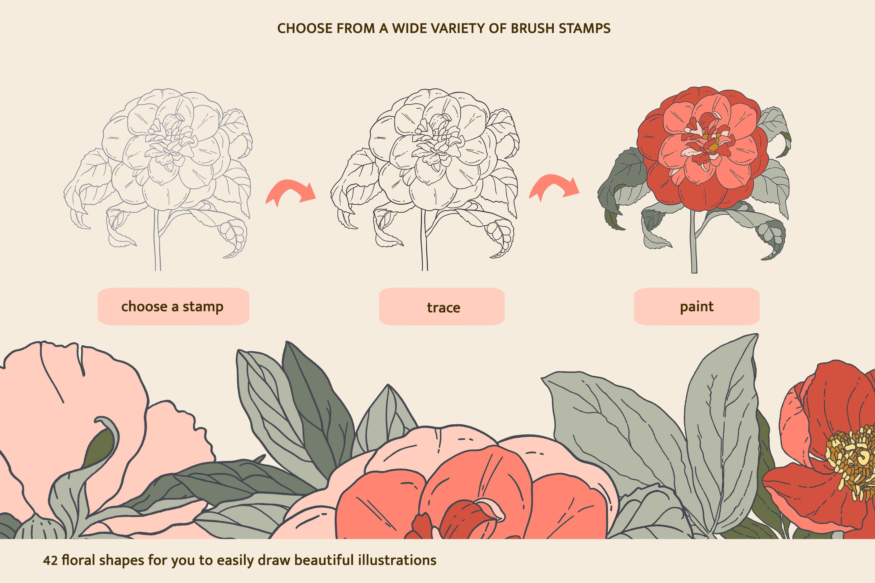 Peony Stamps Procreate Brushes - Floral Stamp - Botanical Stamp ...