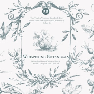 Vintage Clipart – Tuschezeichnung – Blumen Pflanzenschnitt – Botanische Skizze – Kräuter Illustration – Journal Elemente – Kranz Clipart – Blumen png