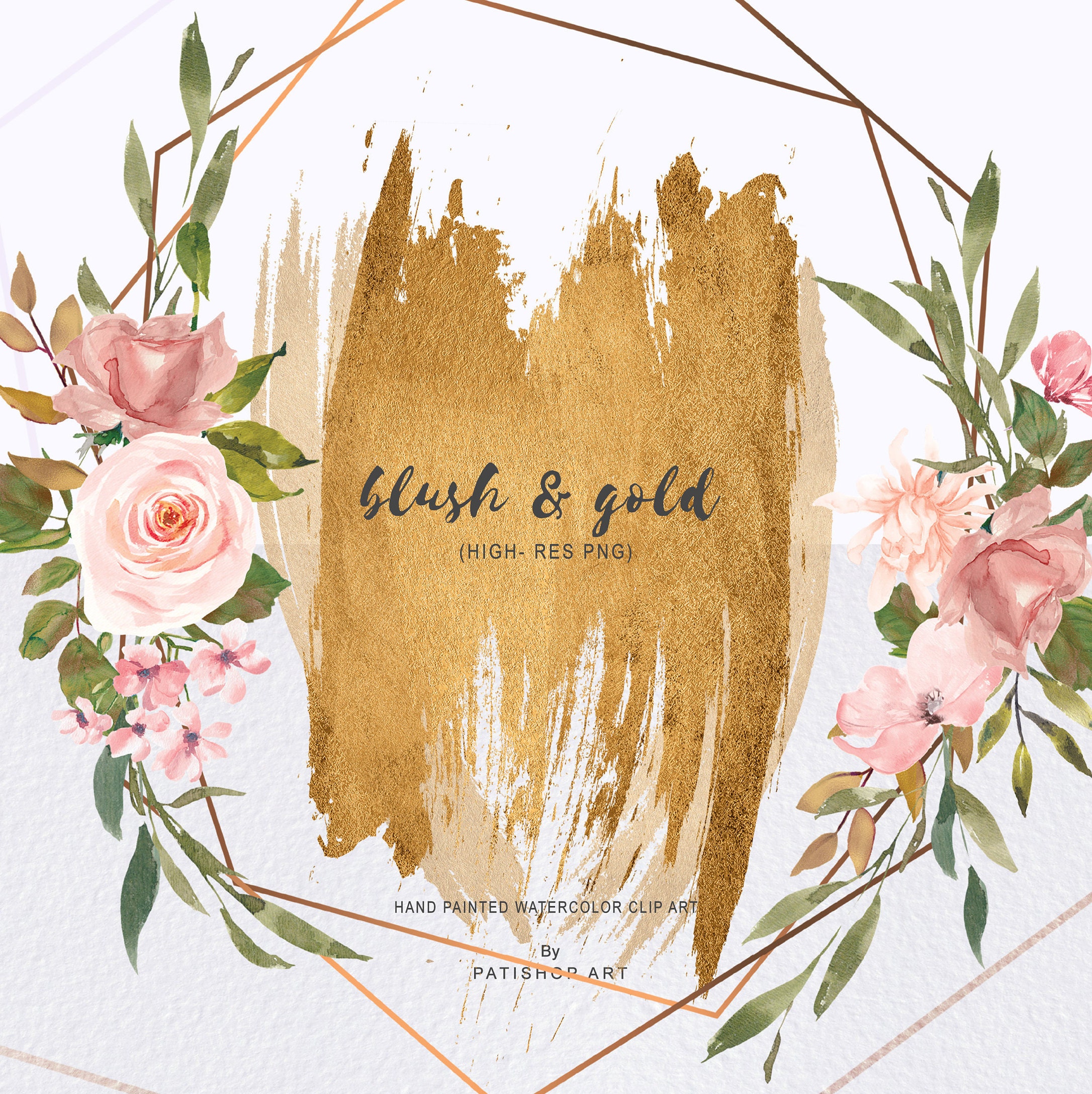 Blush and Gold* Watercolor Gold Geometric Frames  Blush and Gold Flor…