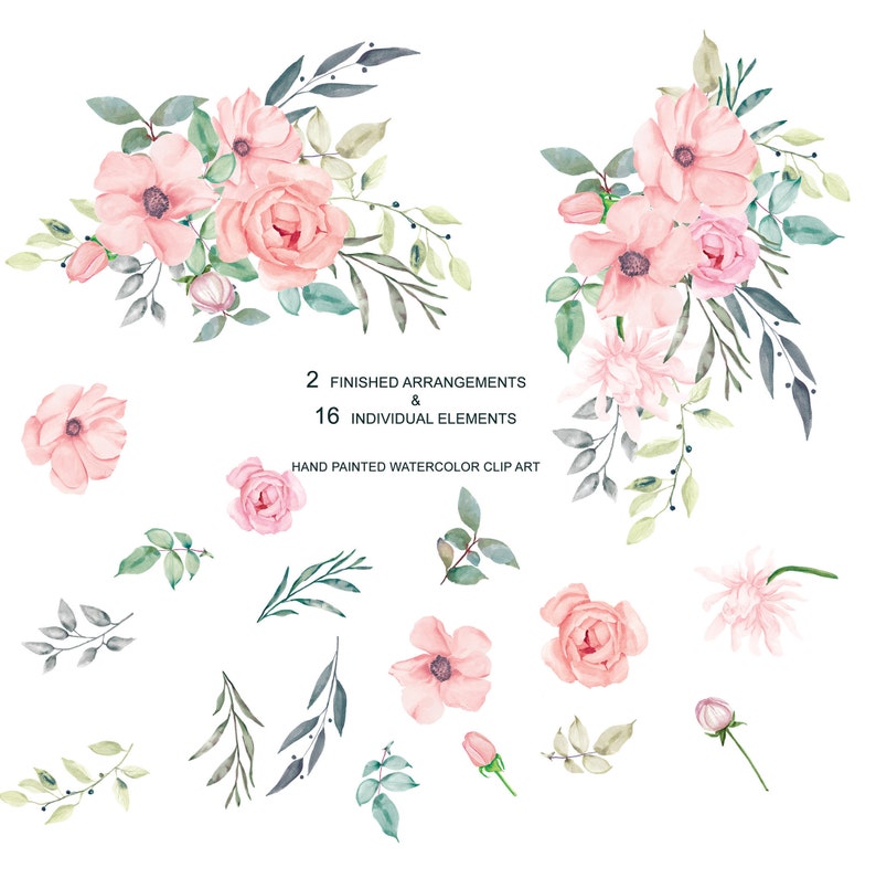 watercolor blush pink flowers clipart summer flowers clipart rose peony flowers clipart nursery decor digital modern clipart png image 3