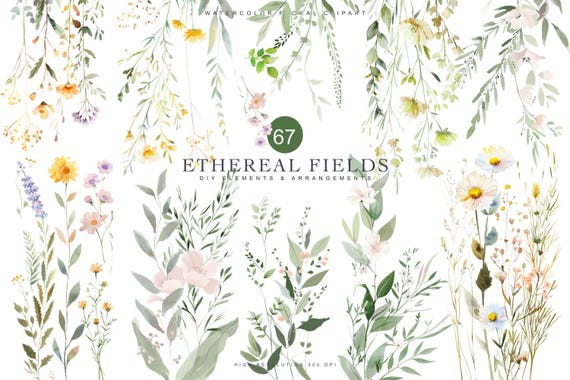 wild flowers - floral clipart - pastel meadow flowers - DIY elements - minimalist -watercolor clipart - greeting cards design - logo design