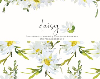 daisy clipart - watercolor daisy clip art - seamless patterns - summer florals clipart - wedding clipart - meadow flowers clipart png