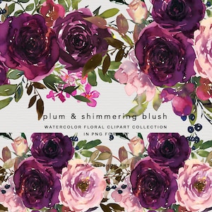 watercolor floral clipart - summer flowers png - burgundy roses - dusty pink flowers - floral bouquets - seamless pattern - wedding clipart
