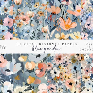 8  floral seamless patterns - blue abstract flowers preppy summer flower patterns - pink preppy patterns - seamless neon blush florals jpeg