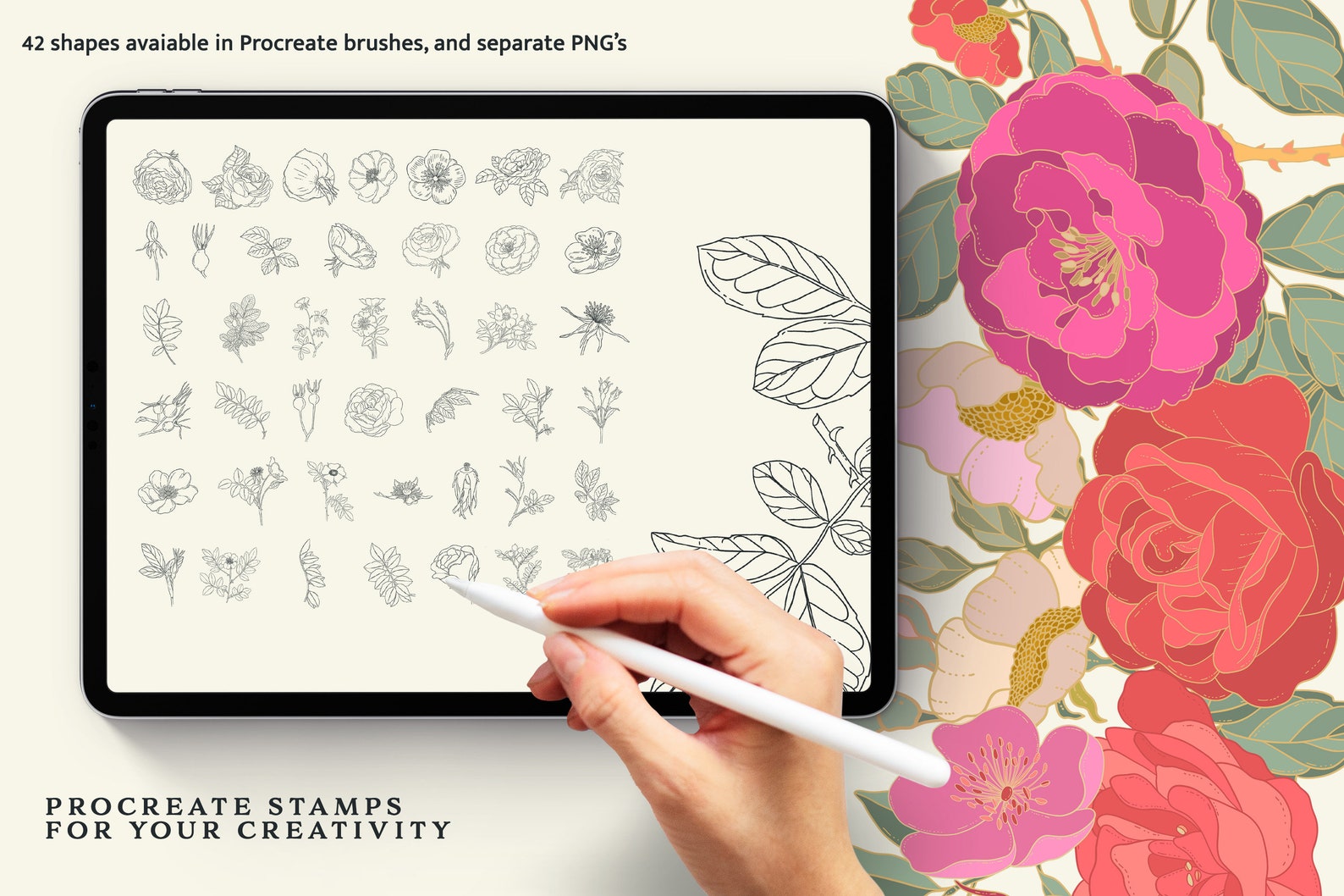Rose Stamp - Procreate Brushes - Floral Stamp - Botanical Stamp ...