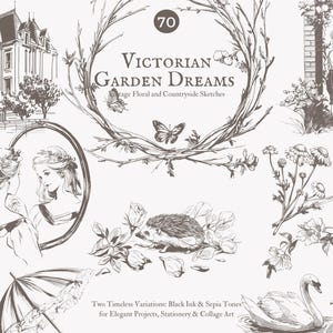 Vintage Clipart - viktorianische Skizze - Blumenkranz - Botanische Illustration - Garten Natur Skizzen - Blumenrahmen png