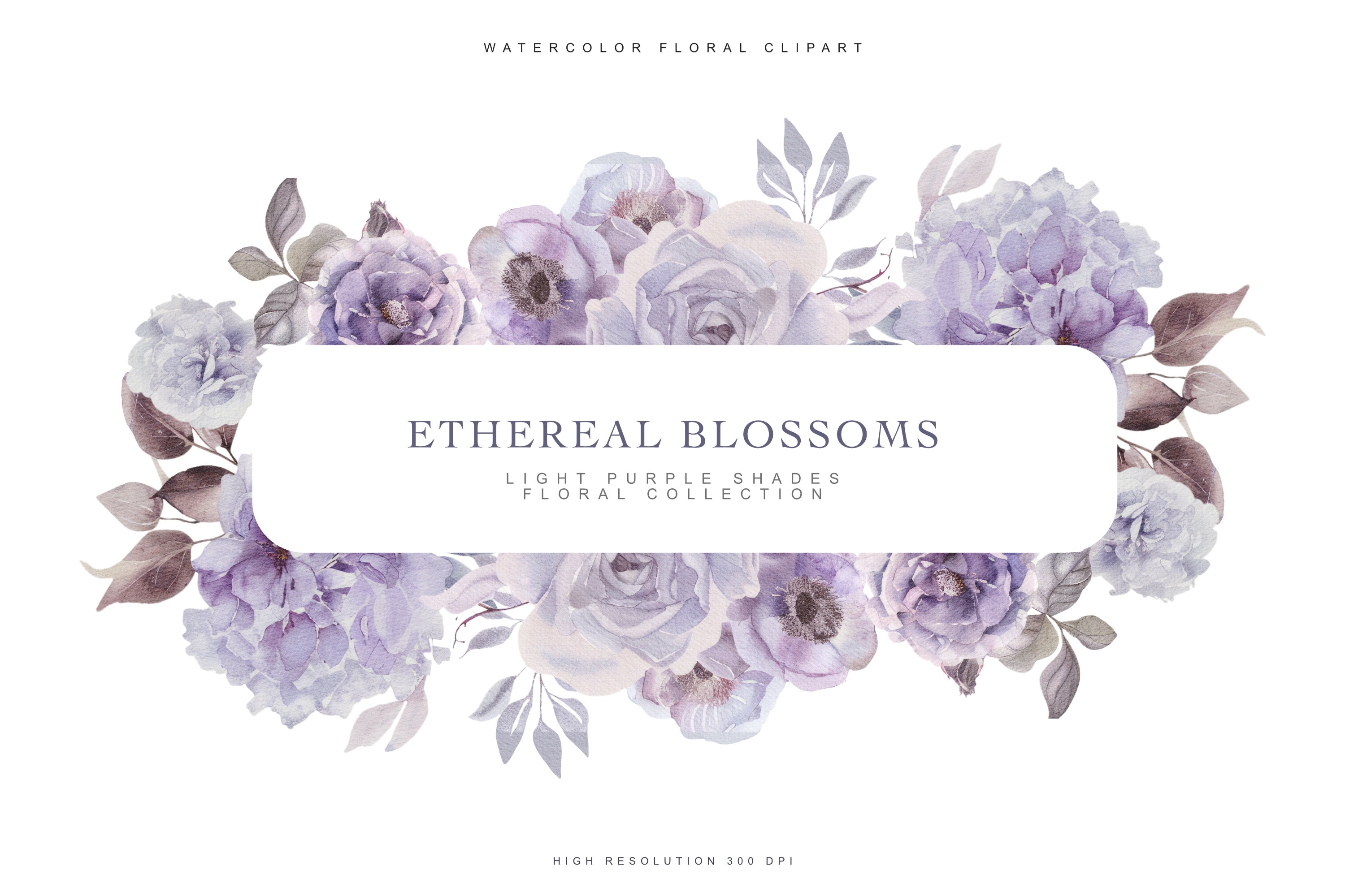 Purple Flowers Png - Light Purple Floral Compositions - Watercolor Floral  Clipart Set of 29 - Elements Png Commercial Use - Frame Clipart - Etsy, image size:3000x2000
